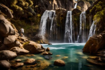 Ezaro waterfall, the only European waterfall that falls directly into the sea. Scenario of "The Cycling Tour of Spain"