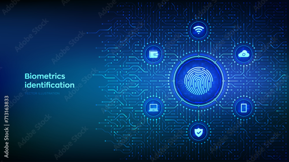 Poster fingerprint scanning. biometrics identification. personal data protection. cyber security. private s