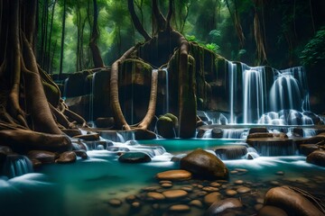 Waterfall with tree as nature landscape in a national park of Thailand