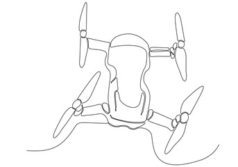 One single line drawing of drone flying, vector graphic illustration of unmanned drone. Modern aerial gadget for videography concept. Modern continuous line drawing design