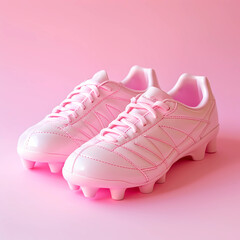 cute llittle pink futball shoes on a soft pink background , futball girl shoes 