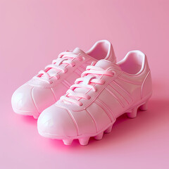 cute llittle pink futball shoes on a soft pink background , futball girl shoes 