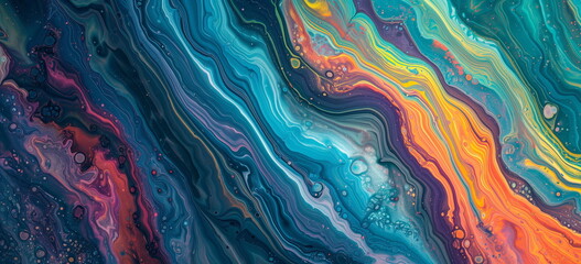Fine intricate marble like flows of colorful paint background.