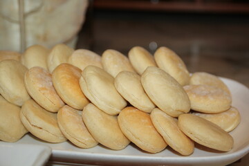 Cookies on a white plate in a restaurant, closeup of photo