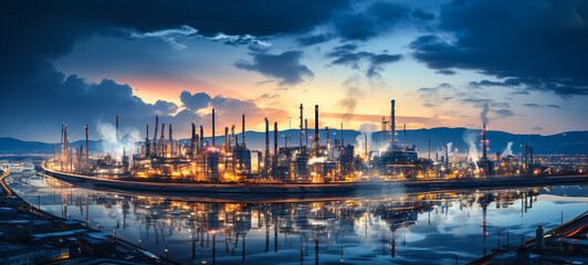 Oil​ refinery​ and​ plant and tower column of Petrochemistry industry in oil​ and​ gas​ ​industrial - obrazy, fototapety, plakaty