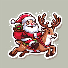 SANTA CLAUS WITH DEER CARTOON ILLUSTRATION VECTOR