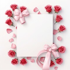 valentine blank card with hearts and roses mock up