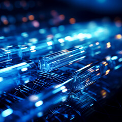 Futuristic Blue Data Blocks Network Concept created with Generative AI technology