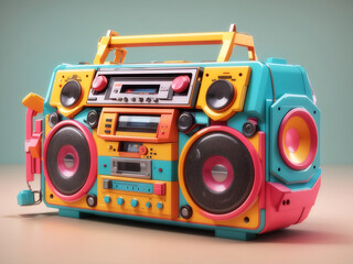 Fototapeta premium Colourful retro Boombox 3d illustration design.