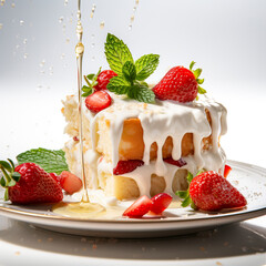 Strawberry Drizzled Vanilla Bundt Cake Created with Generative AI Technology