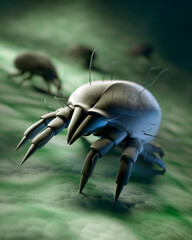 Group of dust mites on skin surface - 3D illustration - not KI generated