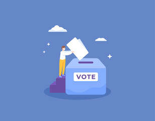 a voting concept. election. put the ballot paper into the ballot box. collecting votes or opinions to determine decision making. flat style illustration concept design. graphic elements. vector