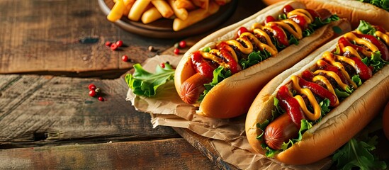 Yummy Hot dog party time good food. Copy space image. Place for adding text