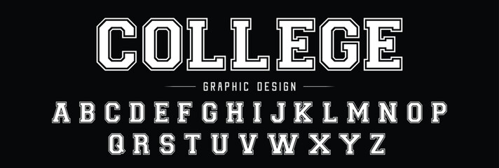Classic college font. Vintage sport font in american style for football, baseball or basketball logos and t-shirt. Athletic department typeface, varsity style font. Vector - obrazy, fototapety, plakaty