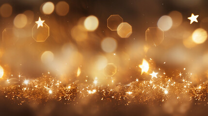 Fototapeta na wymiar Captivating Gold Lights with Star Bokeh - Festive Abstract Background for Christmas Celebration and Holiday Glamour, Perfect for Promotional Content and Magical Events