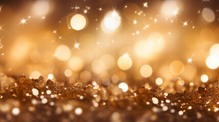 Captivating Gold Lights with Star Bokeh - Festive Abstract Background for Christmas Celebration and Holiday Glamour, Perfect for Promotional Content and Magical Events