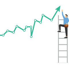 Business man climbing a ladder of progress, Vector illustration in flat style

