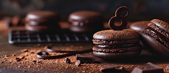 macaron chocolate candy musical note. Copy space image. Place for adding text