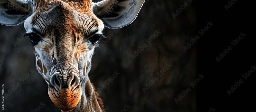Aufkleber close up of the head of a giraffe showing a swollen chick. copy space image. place for adding text