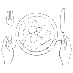 continuous line drawing of dish fried egg vector illustration minimalistic concept from white background