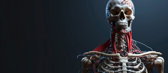Anatomy shows skeleton in detail head and chest in medicine. Copy space image. Place for adding text - obrazy, fototapety, plakaty