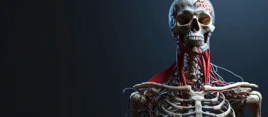Fotobehang Anatomy shows skeleton in detail head and chest in medicine. Copy space image. Place for adding text © Ilgun