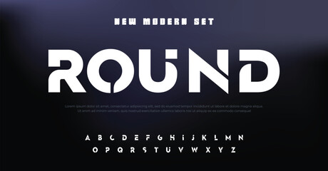 Round, an Abstract technology futuristic alphabet font. digital space typography vector illustration design - obrazy, fototapety, plakaty