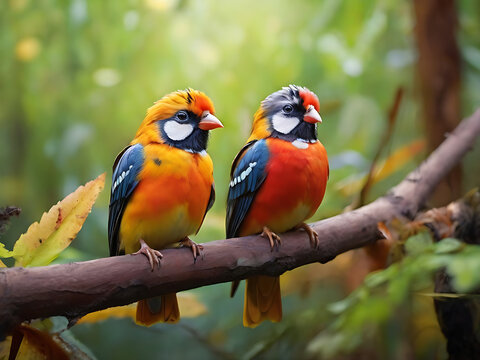 colorful bird sits on a branch with a person's hand.