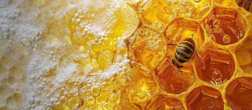 The process of extracting honey from bee honeycombs. Copy space image. Place for adding text