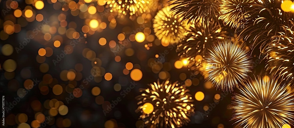 Poster golden sparkler on black. copy space image. place for adding text