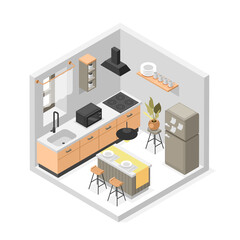 Isometric kitchen room composition