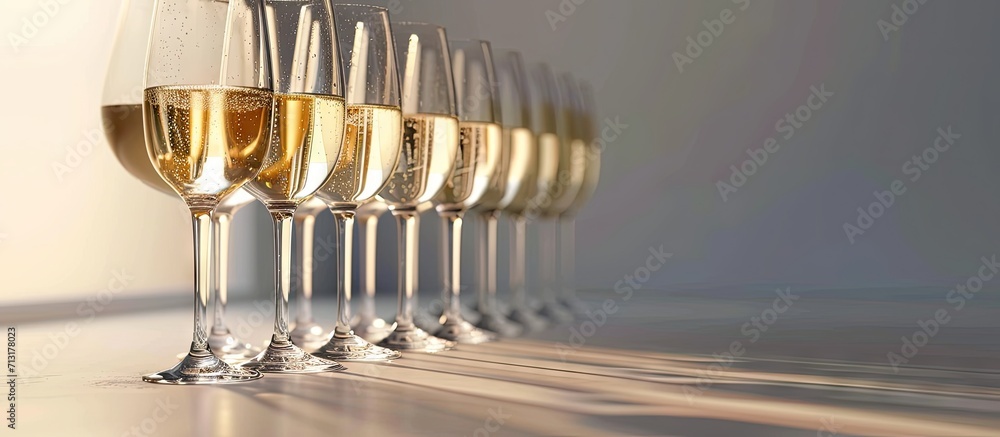 Poster a row of champagne glasses. copy space image. place for adding text