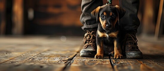 The man affects the dog obedient and loving dog captive dogs pull their heads through the bars the young man feeds a dog dog sees food and licks on muzzle the man is training the puppy