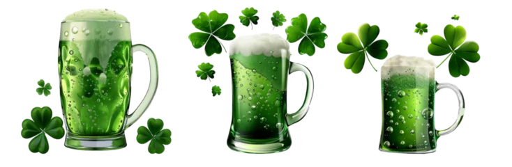Foto op Aluminium St Patrick_s Day Green beer mug overflowing with foam 3D illustration,pngPNG file with transparency,isolated on a transparent backgro © PngXpress