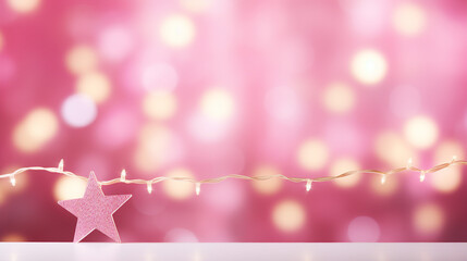 Vibrant Festive Celebration with Glowing Lights on a Pink Background – Perfect for Holiday Parties and Promotions with Copy-Space Available