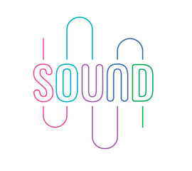 colorful sound word and sound waves. contour sound logo
