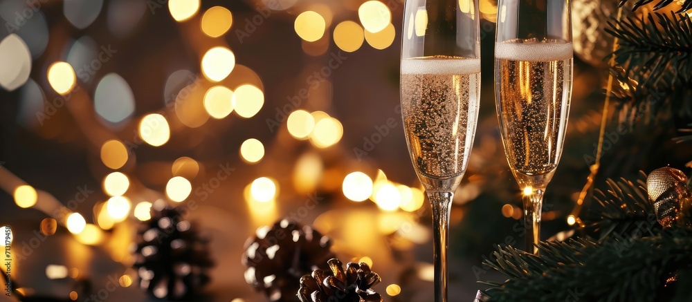 Poster champagne glasses ready to bring in the new year. copy space image. place for adding text