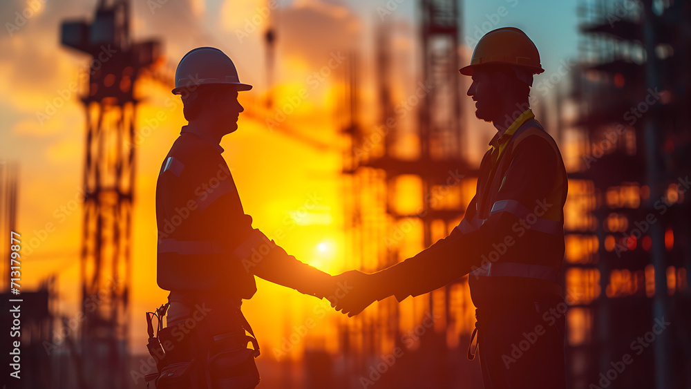 Wall mural silhouette of industrial worker doing handshake.