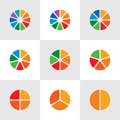 colorful pie chart set. geometric wheel set