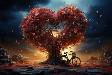 Fotobehang tree is extraordinary, spreading love like leaves. The bicycle has hearts, making it super special.  ©  Photography Magic