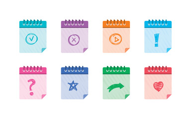 colorful note papers and hand drawing note symbols