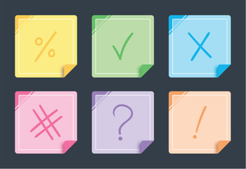 colorful note papers and symbols set