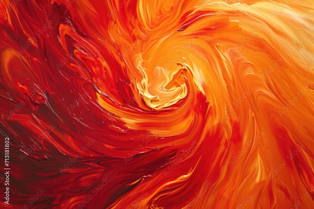 Poster A vibrant painting depicting a swirling pattern of red and orange. Perfect for adding a burst of color to any space