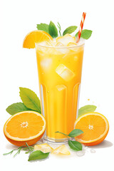 Orange juice in glass with oranges on white background generated.AI
