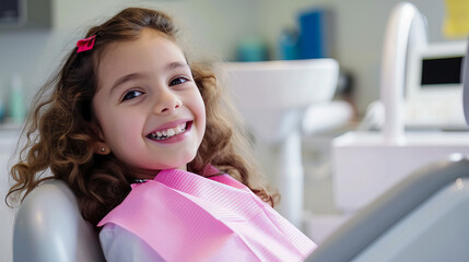 smiling girl having dental check-up at dentist, closeup