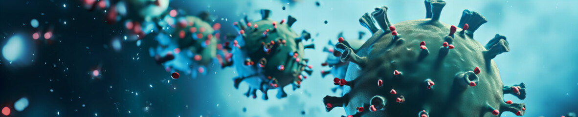 coronavirus 2019-ncov flu, covid-19 banner illustration, virus under microscope - obrazy, fototapety, plakaty