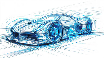 Blueprint design of an abstract car, embodiment of a thought