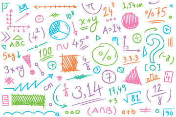 colorful mathematical symbols on a white background. mathematical pattern
