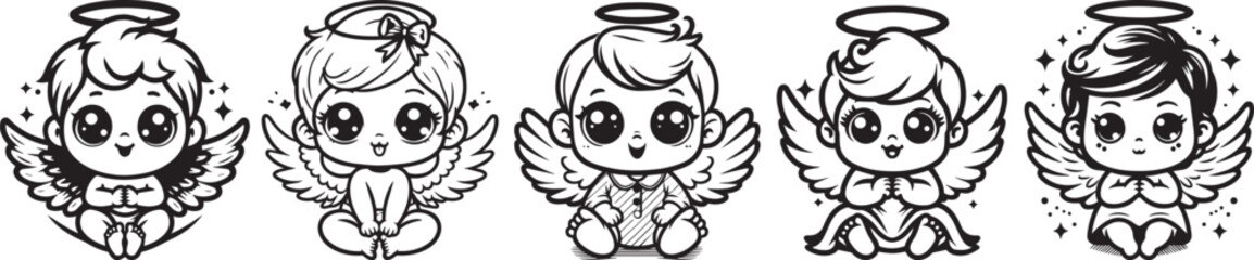 Baby angel vector image set black 