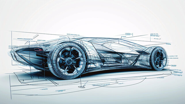 Blueprint design of an abstract car, embodiment of a thought